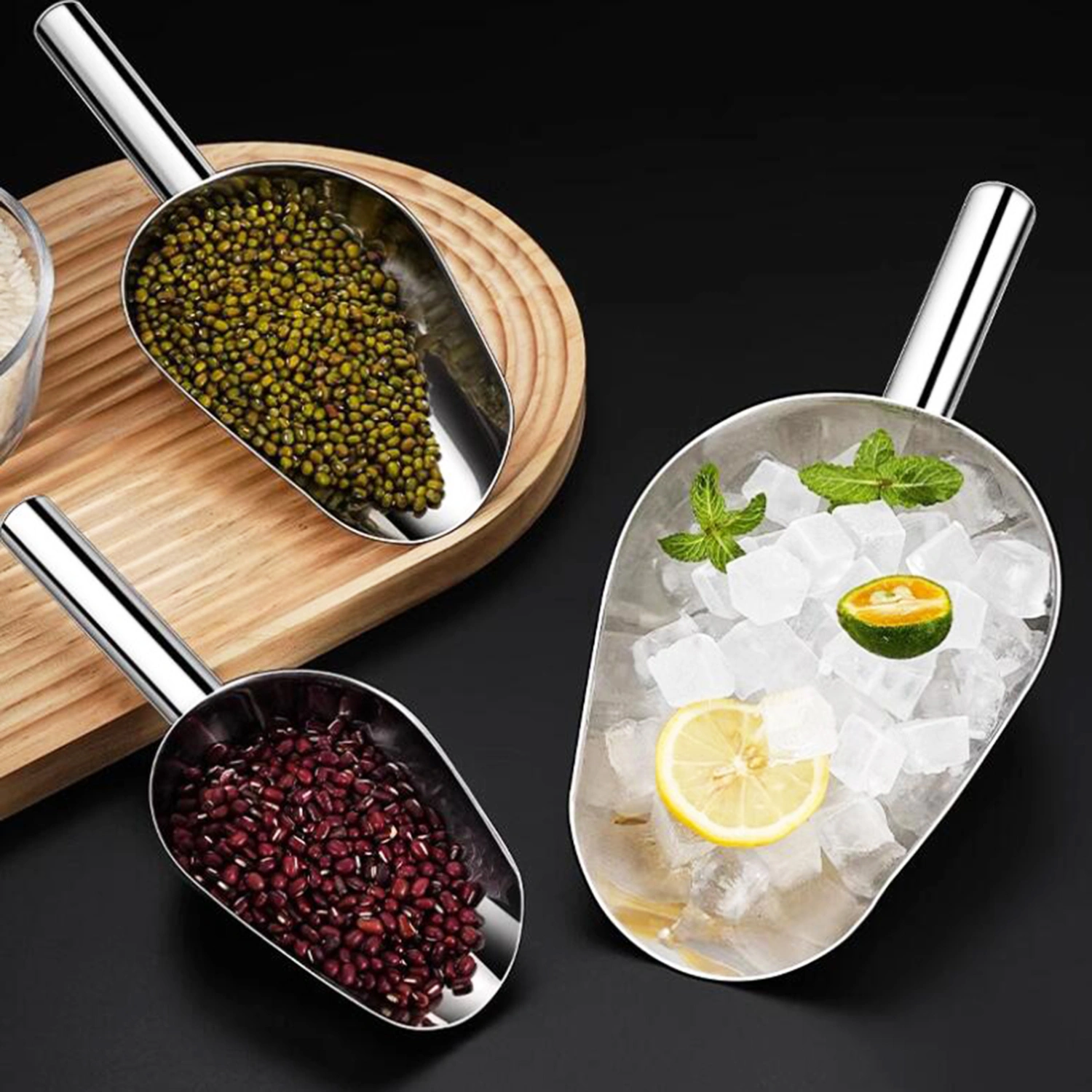Ice Shovel Stainless Steel Ice Scoop Multi-Purpose Thickened Rust-proof Food Candy Pet Feeding Ice Shovel