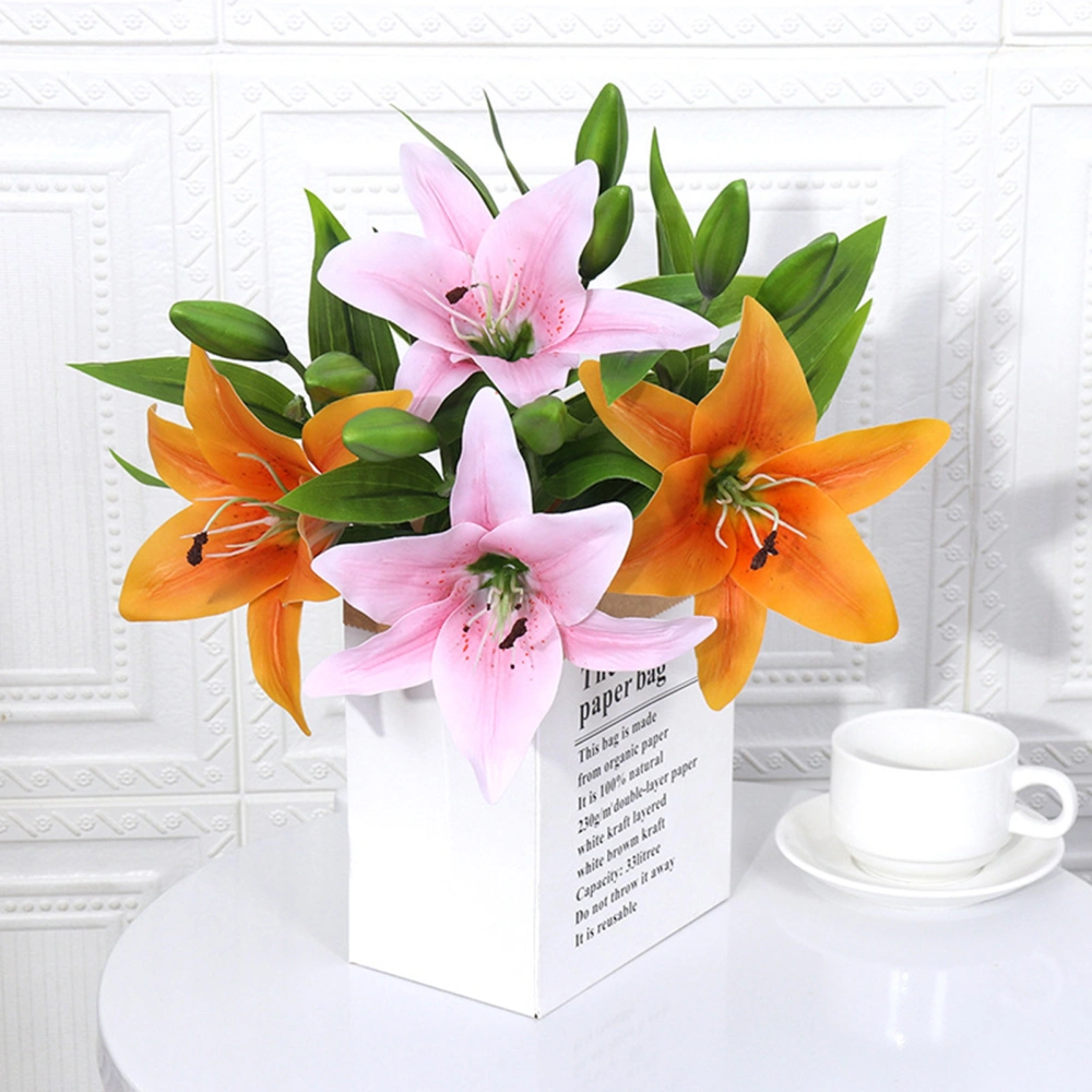 Artificial Flower Weather-resistant Non-fading No Withering No-Watering Easy Maintenance 3D Printing 3 Heads Artificial Lily Flower Home Decor