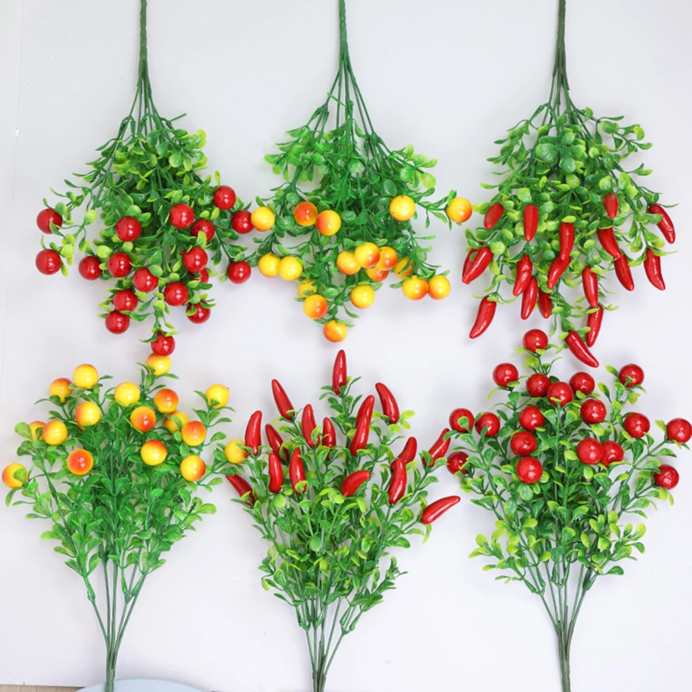 1 Bunch Artificial Flower Easy to Care Non-fading Not Wither No Watering Weather-resistant Realistic Cherry Pepper Simulation Plant Home Decor