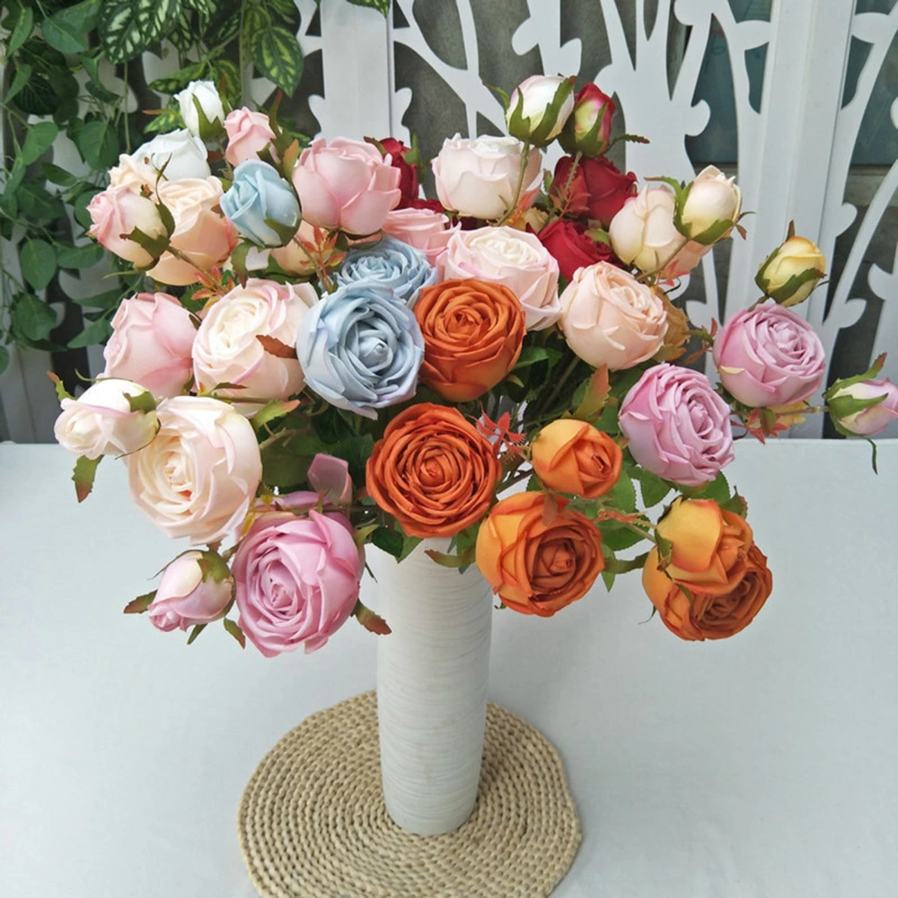 Simulation Rose Vivid Eye-catching Faux Silk Flower Wedding Party 3 Head Artificial Rose Flower Home Decor