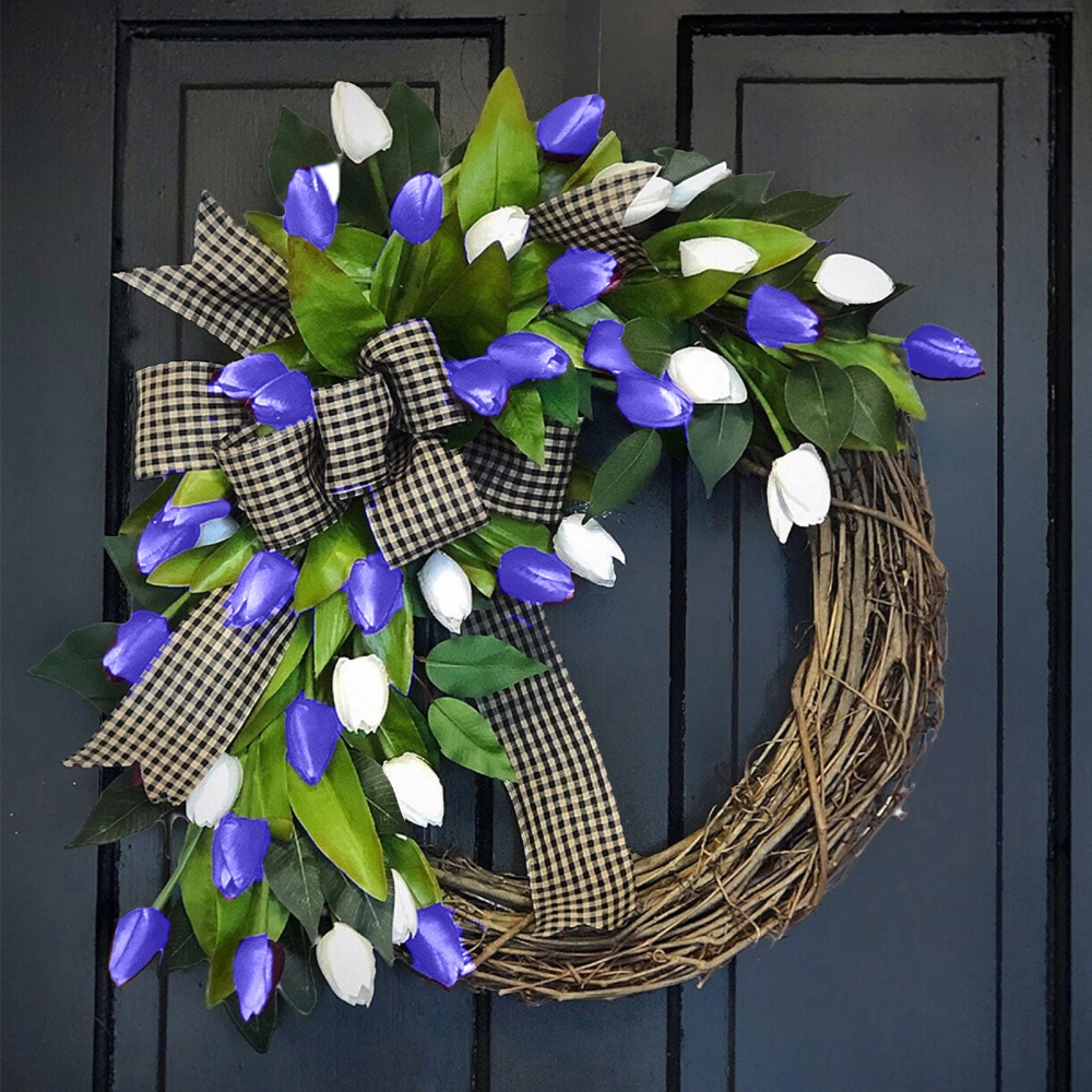 Artificial Wreath Realistic Bowknot Design Green Leaves Faux Silk Flower Front Door Spring Artificial Tulip Garland Home Decor