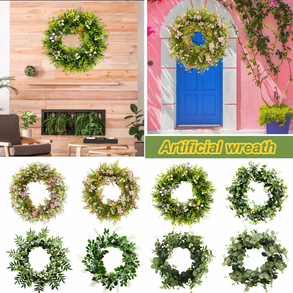 Artificial Garland Non-fading Realistic Looking Decorative Full of Vitality Spring Farmhouse Greenery Front Door Wreath Household Supply