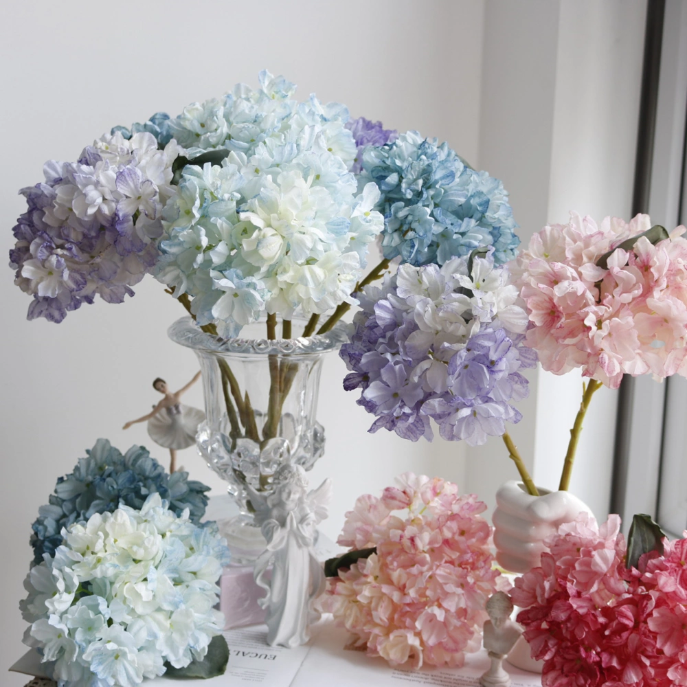 1 Branch Artificial Hydrangea Easy Care No Watering Faux Silk Cloth Simulation Flower DIY Wedding Bridal Hand Bouquet Home Decor