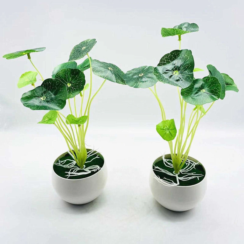 Vivid Realistic No-Withering Artificial Bonsai No-Watering Fadeless Simulated Lotus Leaf Potted Plant Desktop Ornament