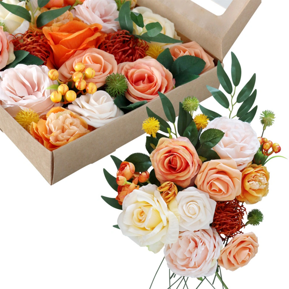 Artificial Flower Bouquet Box Fine Workmanship Realistic with Leaves DIY Wedding Bouquets Home Decoration Box