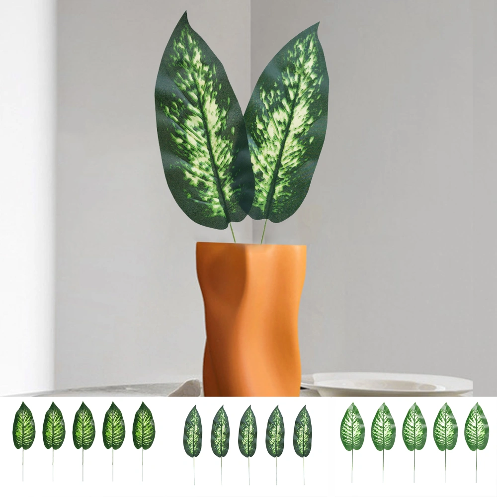 10Pcs Simulated Leaf Realistic Not Wither Non-fading No Watering DIY Flower Arrangement Faux Rohdea Japonica Leaf Home Supply