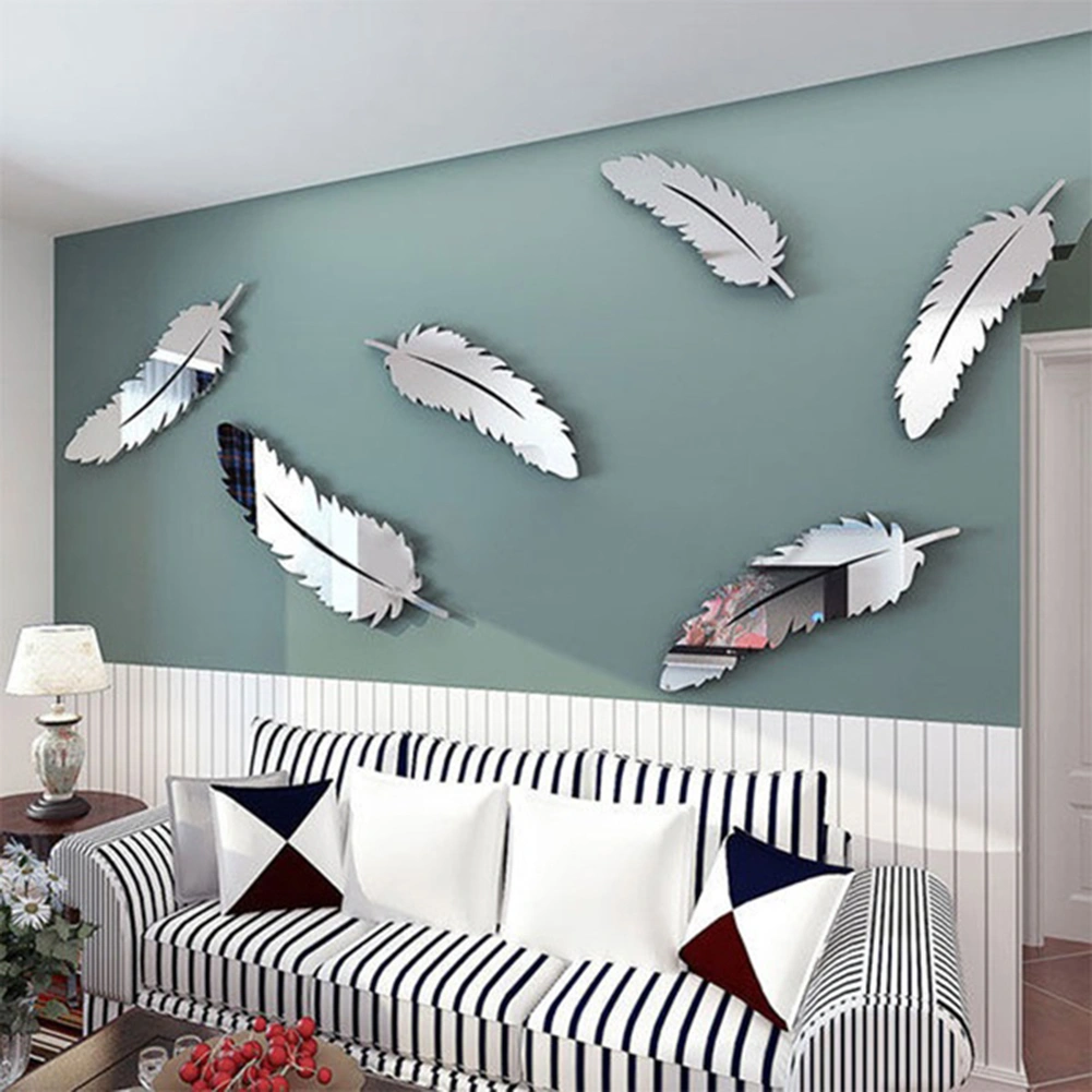 8 Pcs/Set Modern Feather Acrylic Mirror Wall Art Sticker Home Office Decor Gift