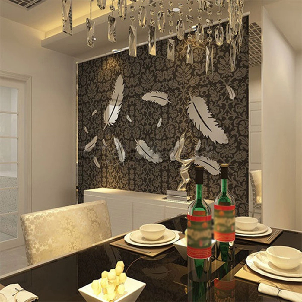 8 Pcs/Set Modern Feather Acrylic Mirror Wall Art Sticker Home Office Decor Gift