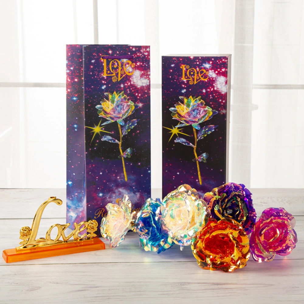 1 Set Artificial Flower Luminous No Watering Not Wither Non-fading Easy to Care Stable Base Golden Foil LED Fake Flower Wedding Favor