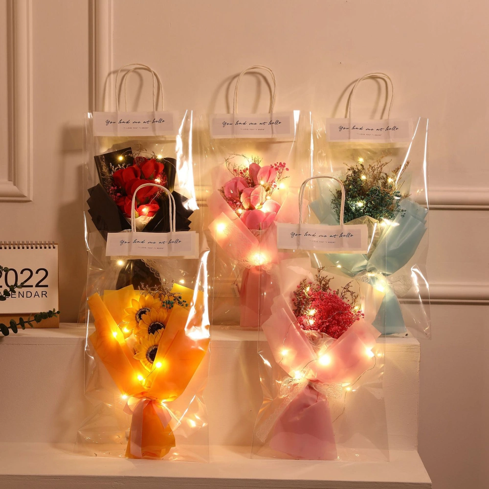 Artificial Flower with Bag Glowing Romantic Mother's Day Gifts Realistic Fake Rose Dried Flower Bouquet Home Supplies