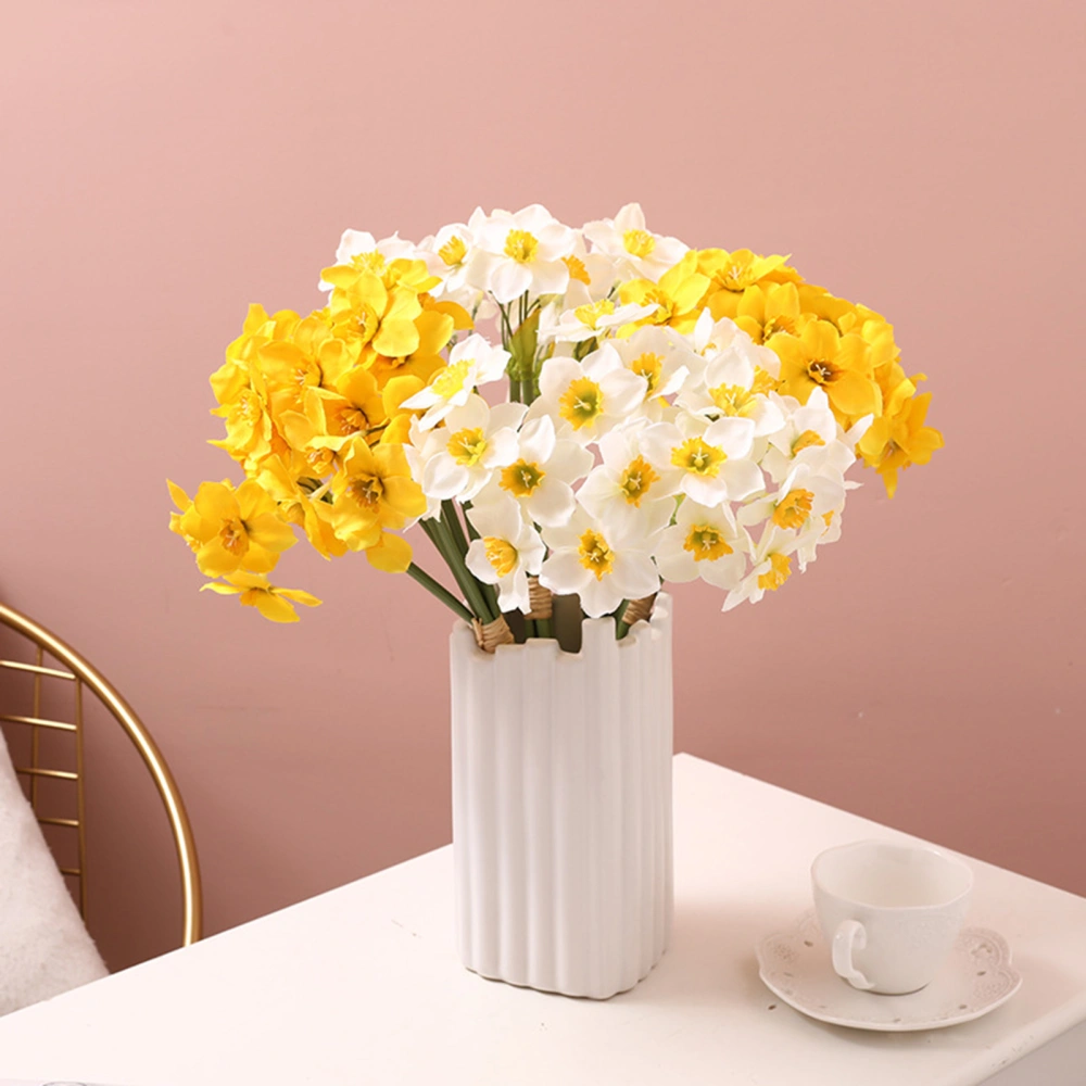 1 Bouquet Artificial Flower Realistic Decorative Easy Care Yellow White Fake Narcissus Bouquet Home Decor