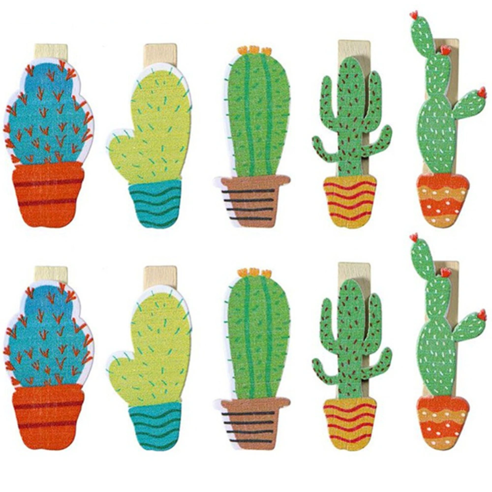 10Pcs Cute Cactus Wooden DIY Paper Photo Clip Card Holder Wall Home Decor + Rope