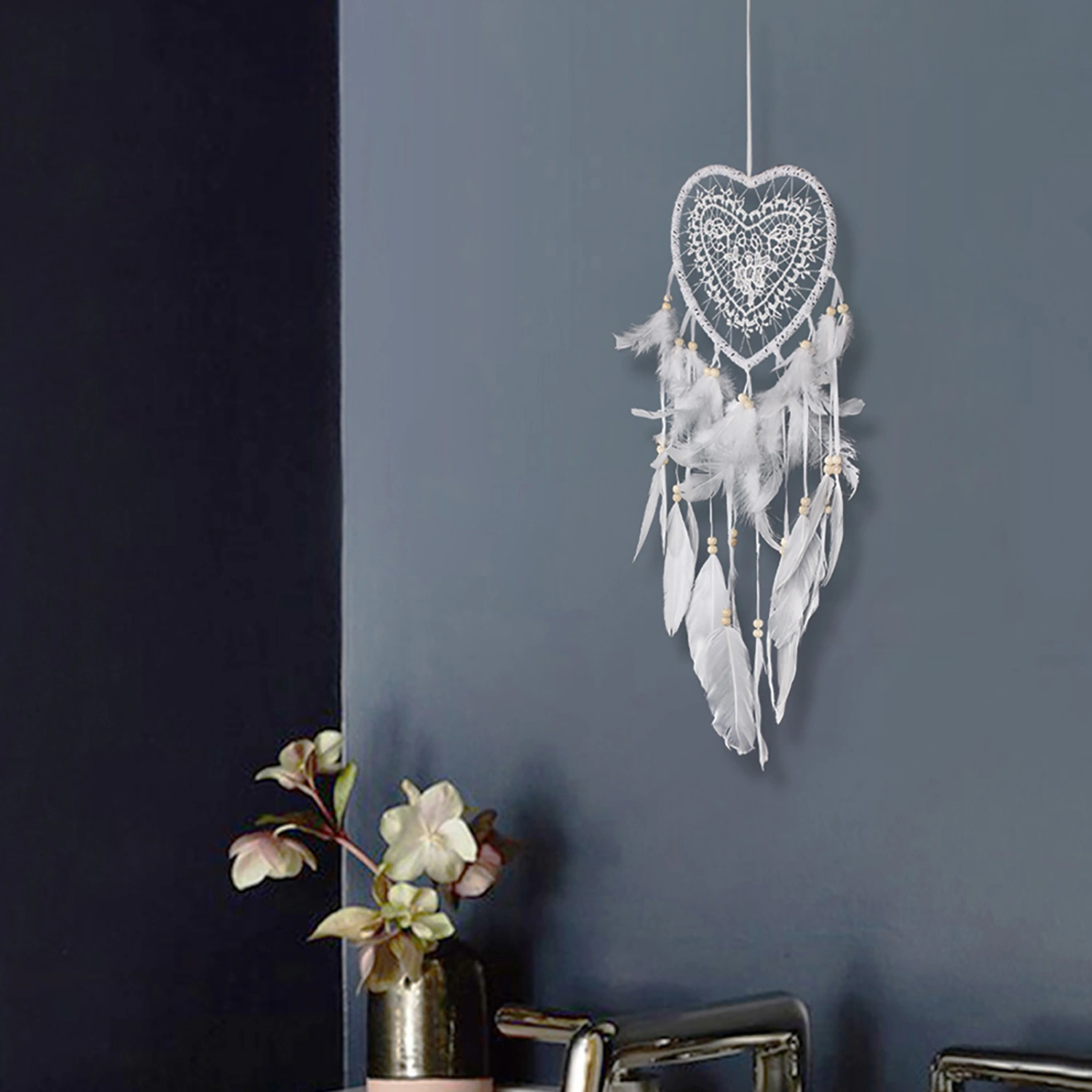 Wall Mount Hanging Long Tassel Feather Dreamcatcher for Bedroom