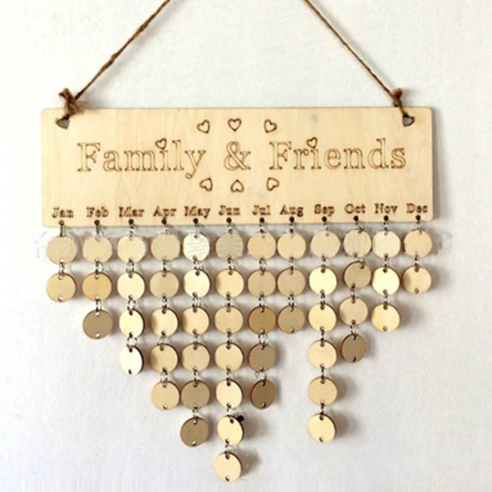 Family&Friends Hanging Calendar Wooden Board Birthday Reminder Plaque Home Decor