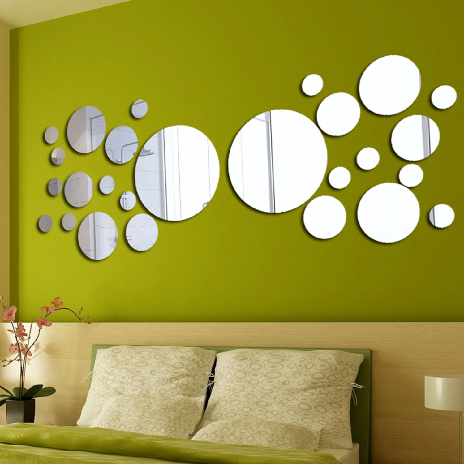 26Pcs Mirror Wall Stickers Easy to Paste Removable Self-adhesive DIY Acrylic 3D Round Wall Decals Bedroom Living Room Decor