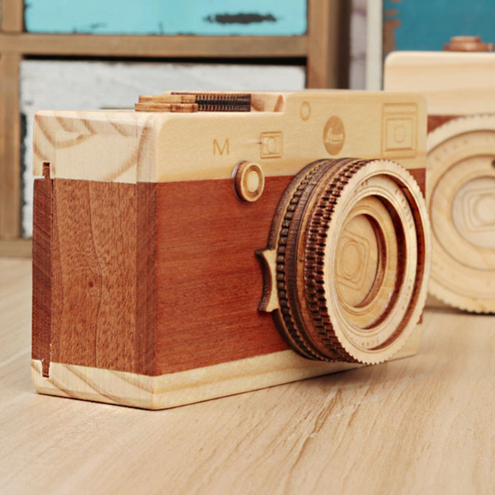 Retro Wooden Camera Shape Classical Melody Clockwork Music Box Musical Gift