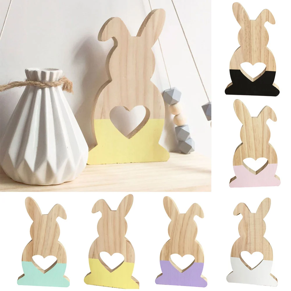 Lovely Hollow Heart Wooden Rabbit Art Craft Children Gift Home Office Decor