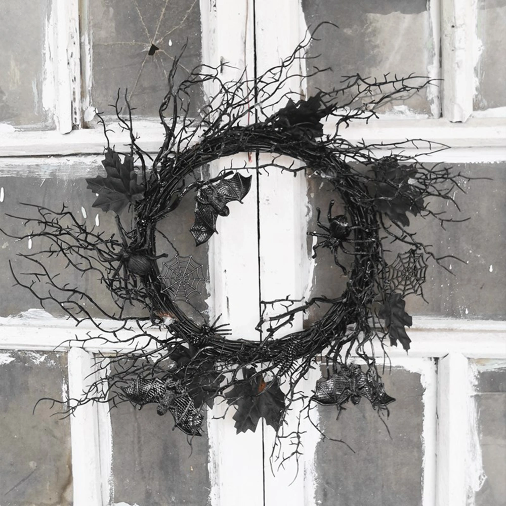 Halloween Spider Wreath Rustic Wide Application Plastic Black Halloween Porch Wreath for Home