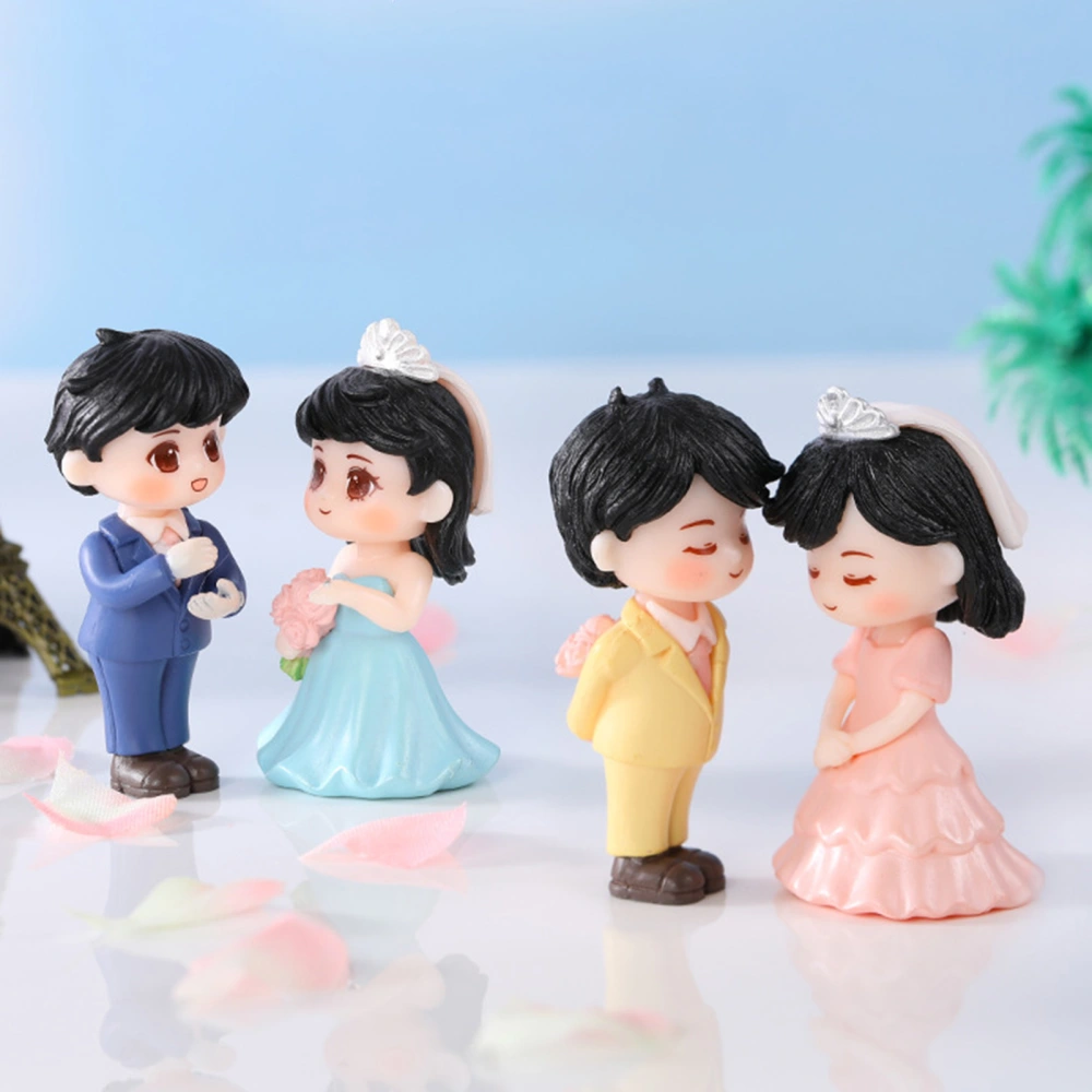 1 Pair Couple Figurine Cartoon Shape Plastic Miniature Wedding Dress Lover Sculpture Home Decor Marriage Supplies