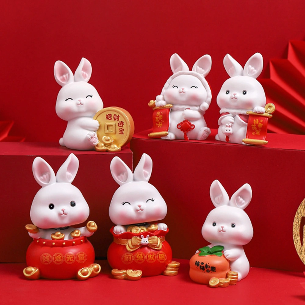 Bunny Desktop Ornament Cute Golden Ingots Coins Persimmon Resin Crafts 2023 Chinese Year of The Rabbit Decoration Spring Festival Supplies