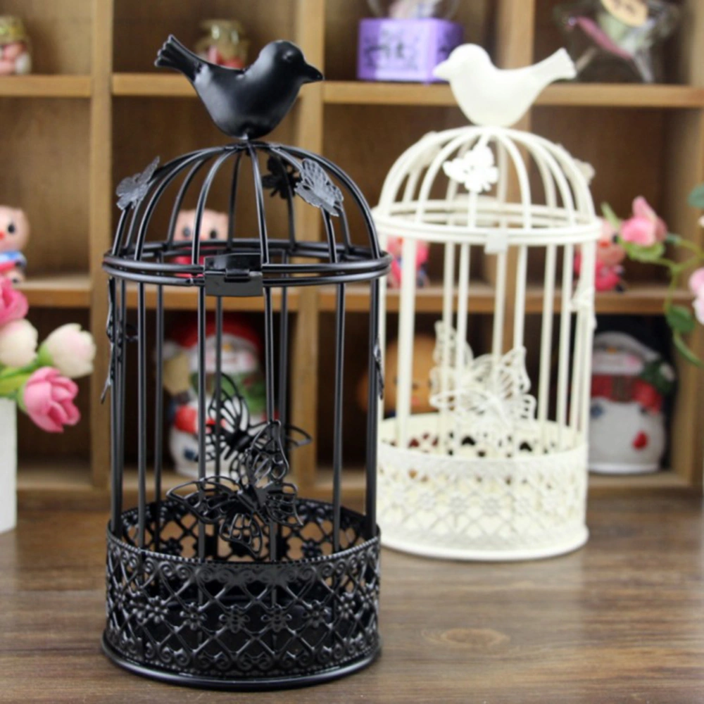 Candle Holder Hollow Bird Cage Iron Butterflies Multipurpose Candle Stand for Living Room