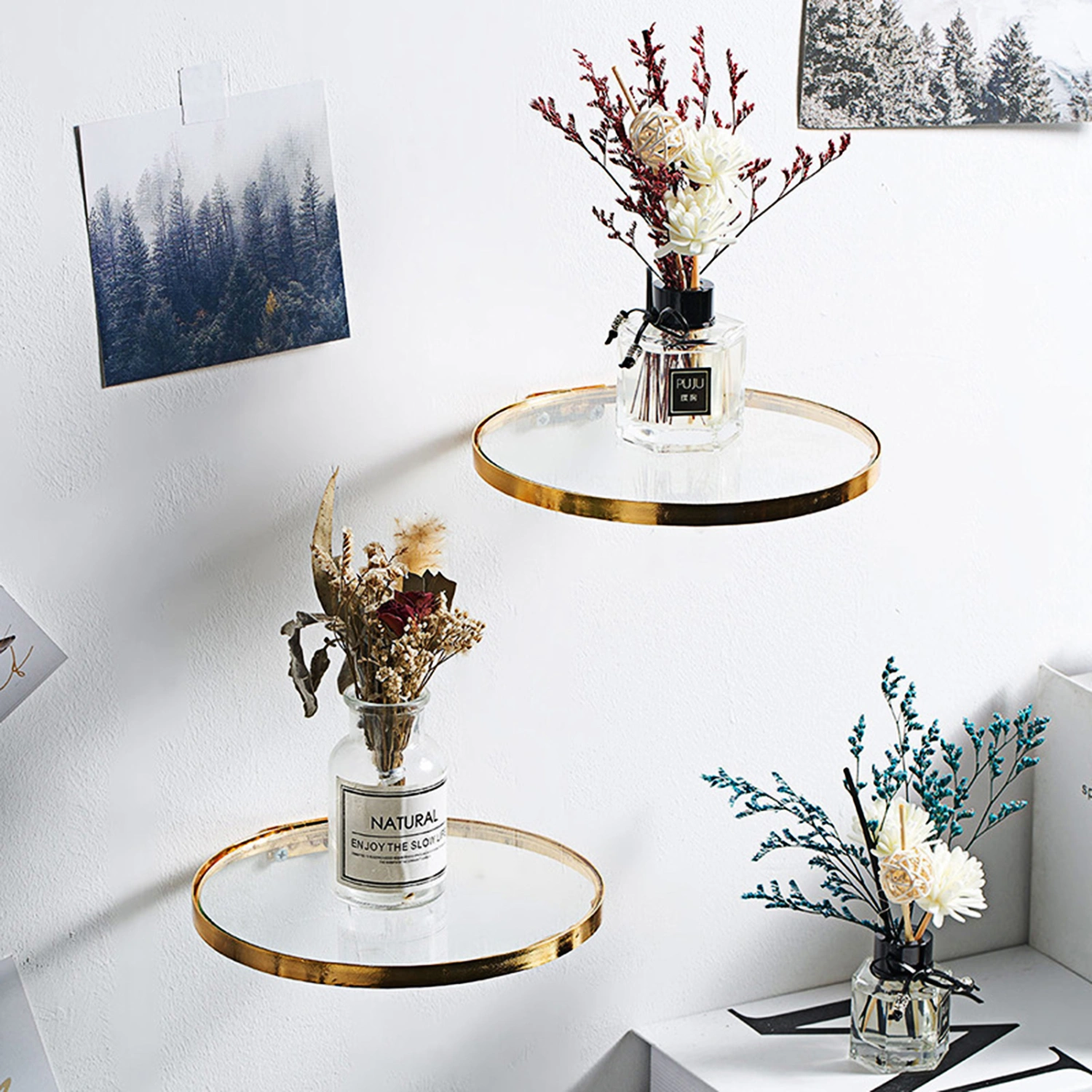 Plant Floating Shelf Modern Home Decor Wrought Iron Wall Mounted Glass Ledge Rack for Restaurant