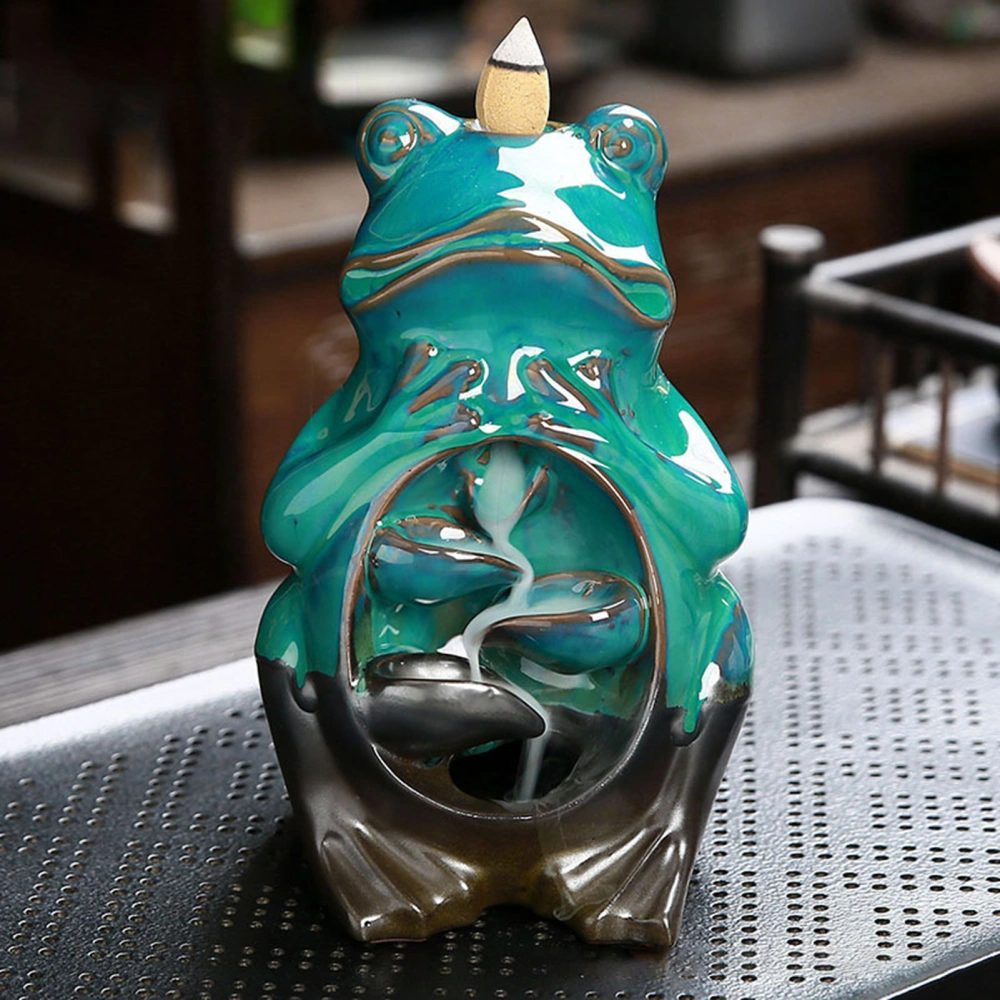 1 Set Incense Holder Natural Texture Animal Design Ceramic Chinese Style Frog Shape Backflow Incense Burner Ornament Home Decor