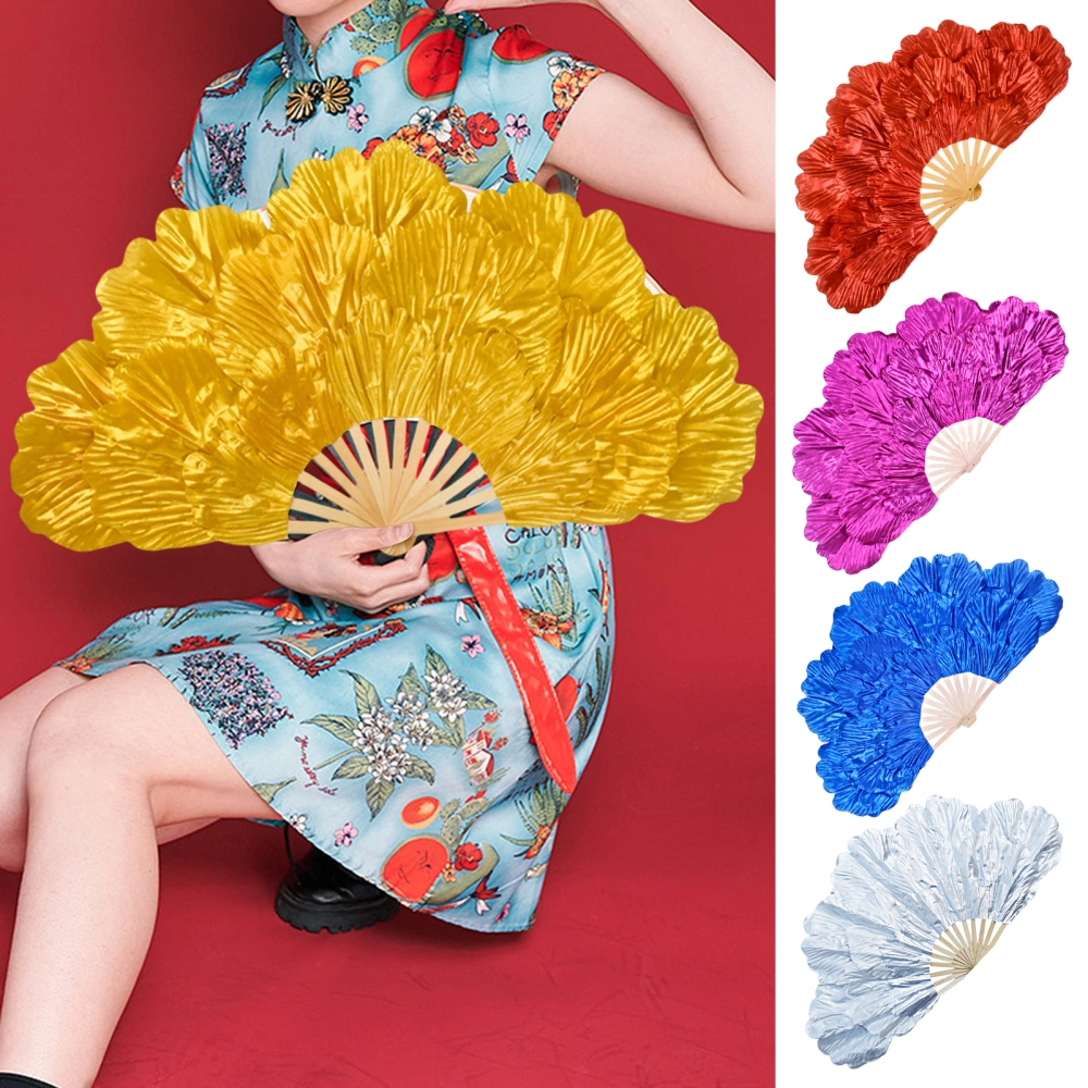 Folding Fan Waterproof 3-layer Petals Bamboo Handle Handheld Chinese Yangge Dance Fan Performance Prop for Performance