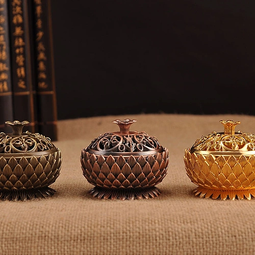 Lotus Shape Zinc-copper Alloy Incense Burner Mini Sandalwood Censer Home Decor