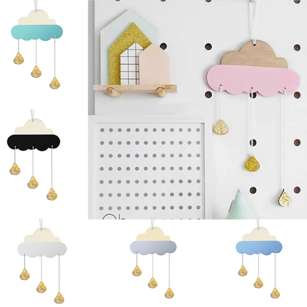 Nordic Style Wooden Cloud Glitter Water Drop Hanging Decoration Kids Room Decor