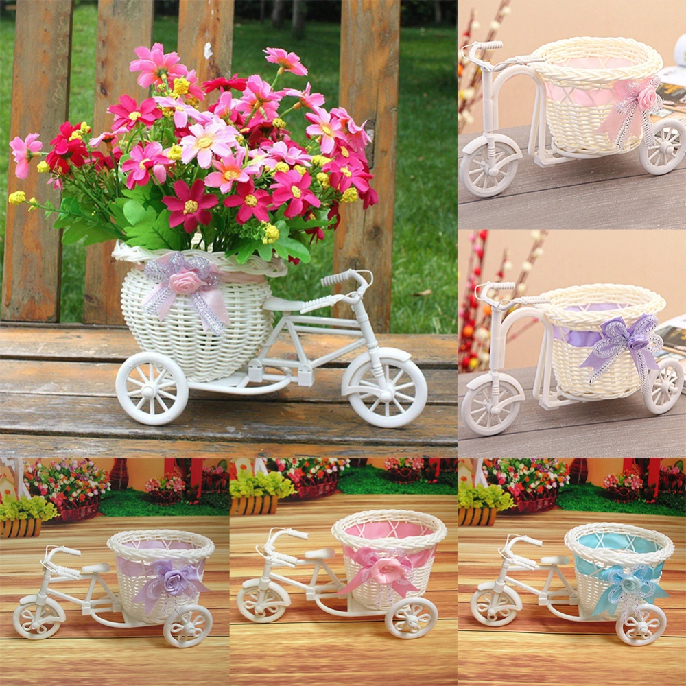 Rattan Flower Basket Vase Tricycle Bicycle Model Home Garden Wedding Party Decor