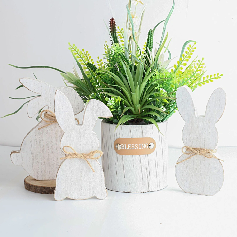 Rabbit Ornament Cute Cartoon Animal Style Happy Easter DIY Wooden Bunny Crafts Decoration Children Gift