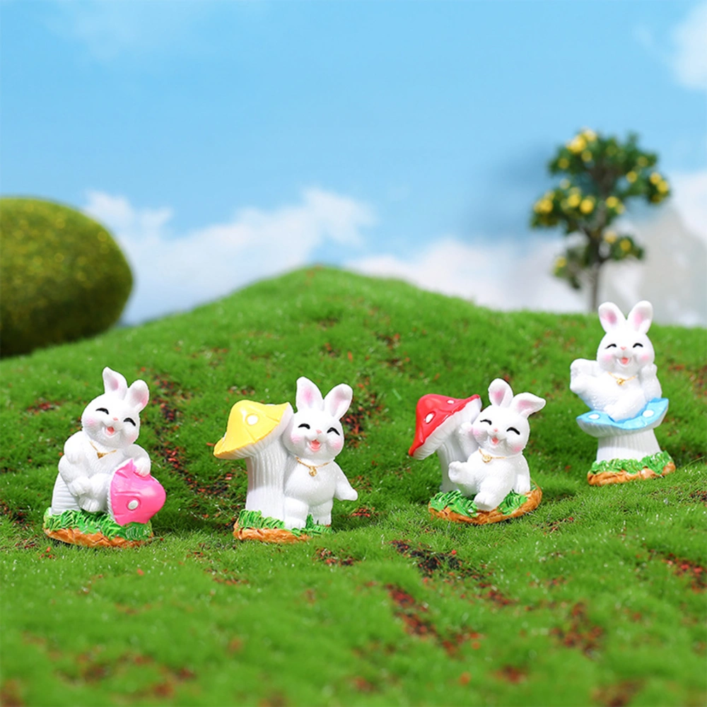 4Pcs Rabbit Figurine Vivid Expression Realistic Appearance Resin Cute Miniature Rabbit Statue Handicraft Landscape Ornament Home Decor