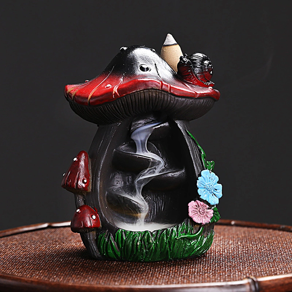 Incense Burner Creative Shape Smooth Edge Shatterproof Flower Decorated Wide Application Soothe Mood Mushroom Backflow Censer Burner Desktop Ornament for Home