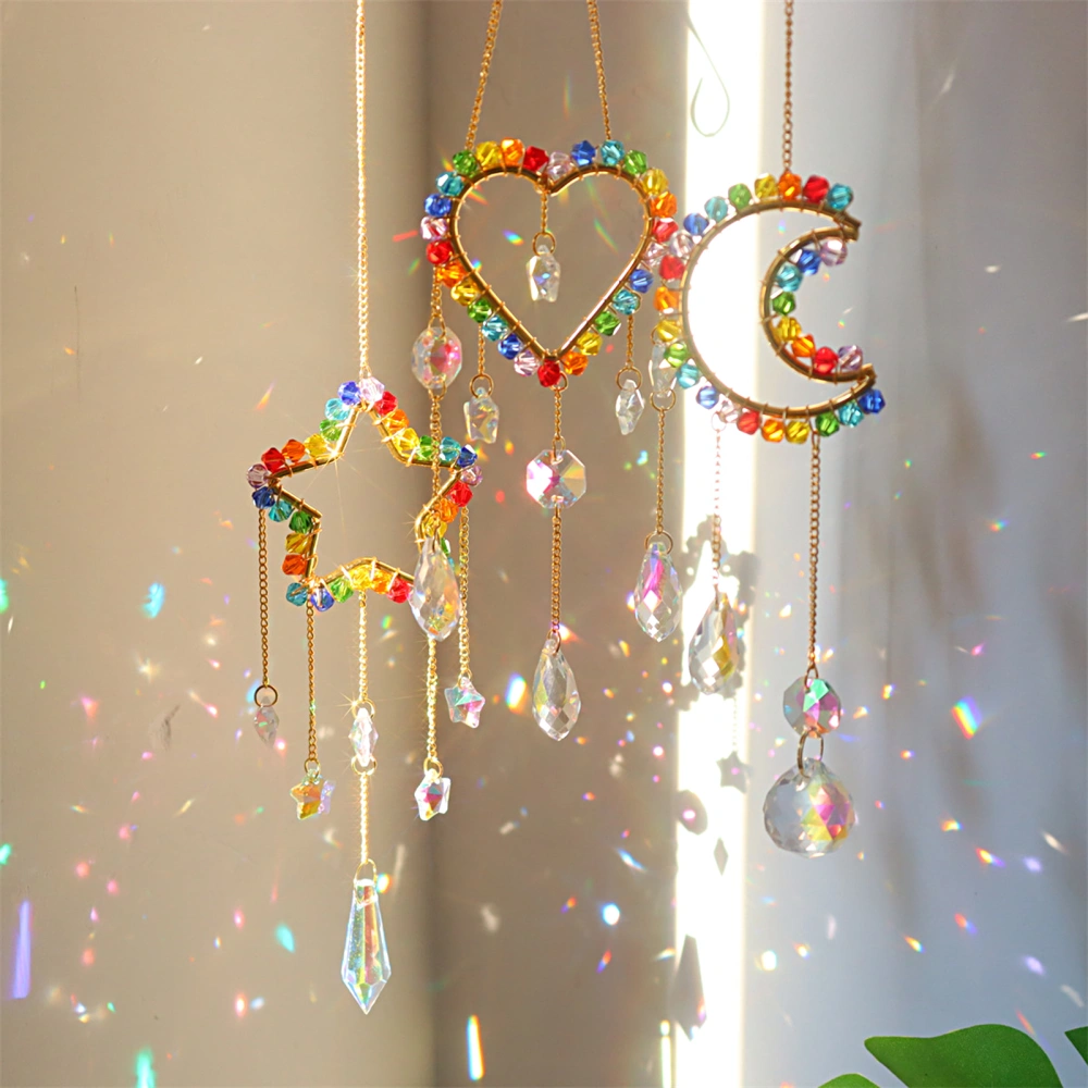 Sun Catcher Delicate Detail Decorative Agate Moon Star Rainbow Maker Prism Pendant Decoration Window Supplies