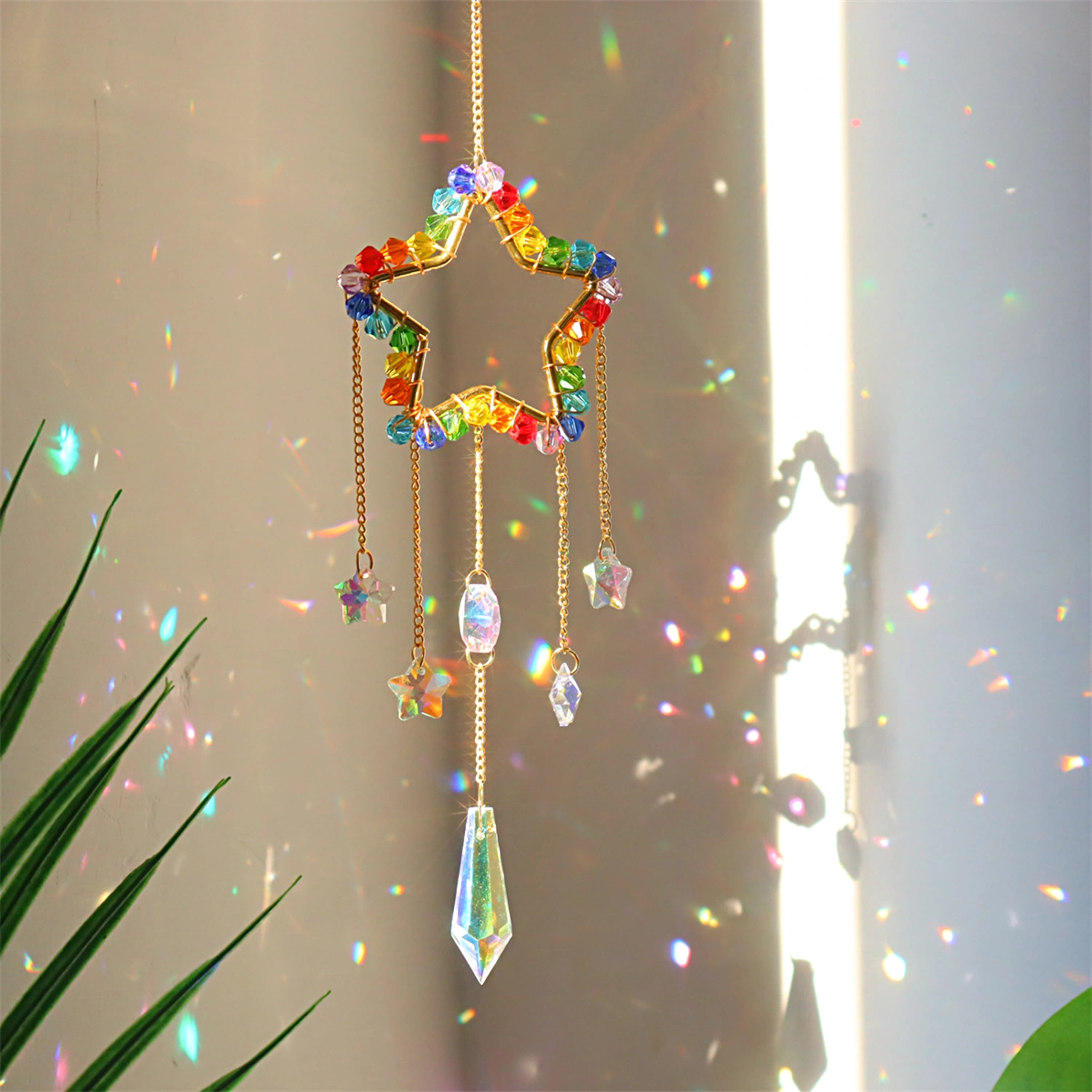 Sun Catcher Delicate Detail Decorative Agate Moon Star Rainbow Maker Prism Pendant Decoration Window Supplies