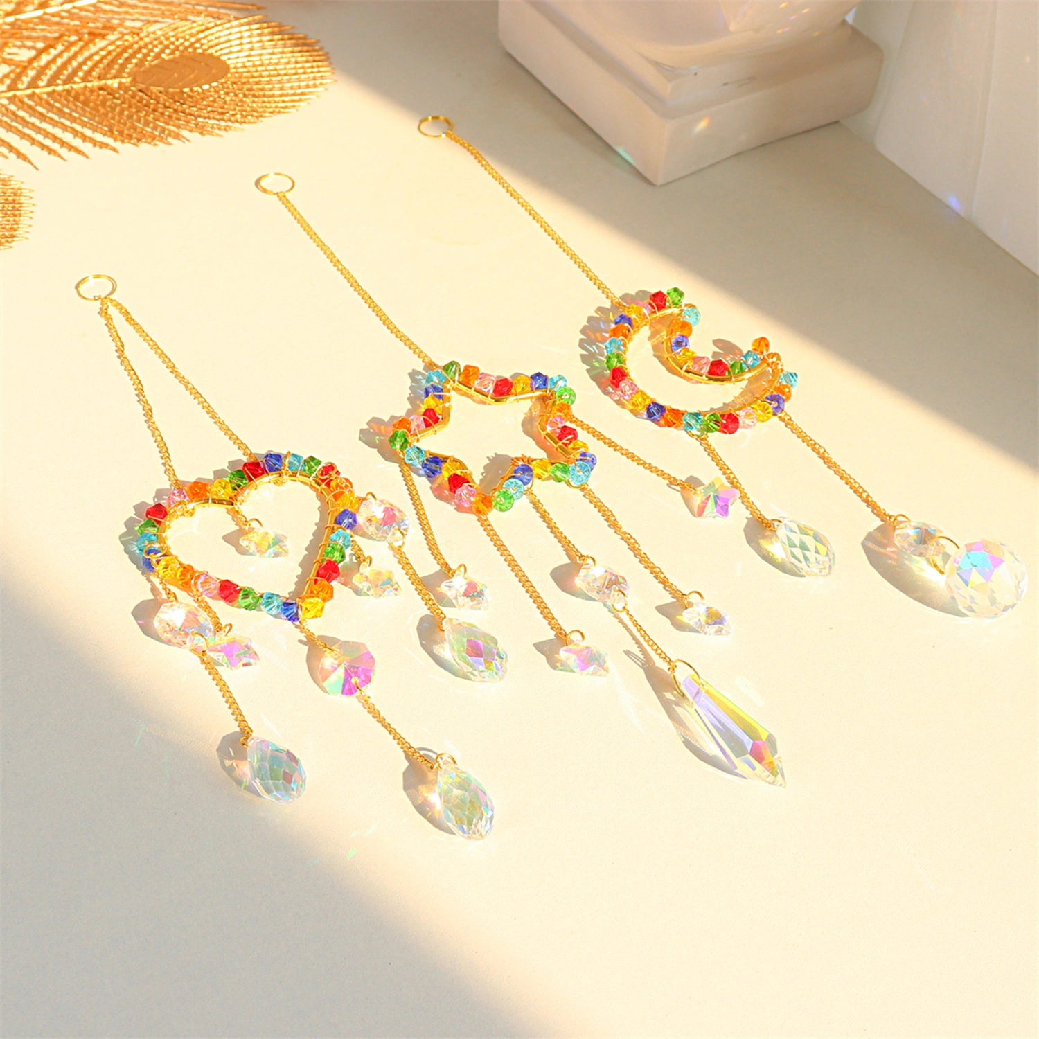 Sun Catcher Delicate Detail Decorative Agate Moon Star Rainbow Maker Prism Pendant Decoration Window Supplies