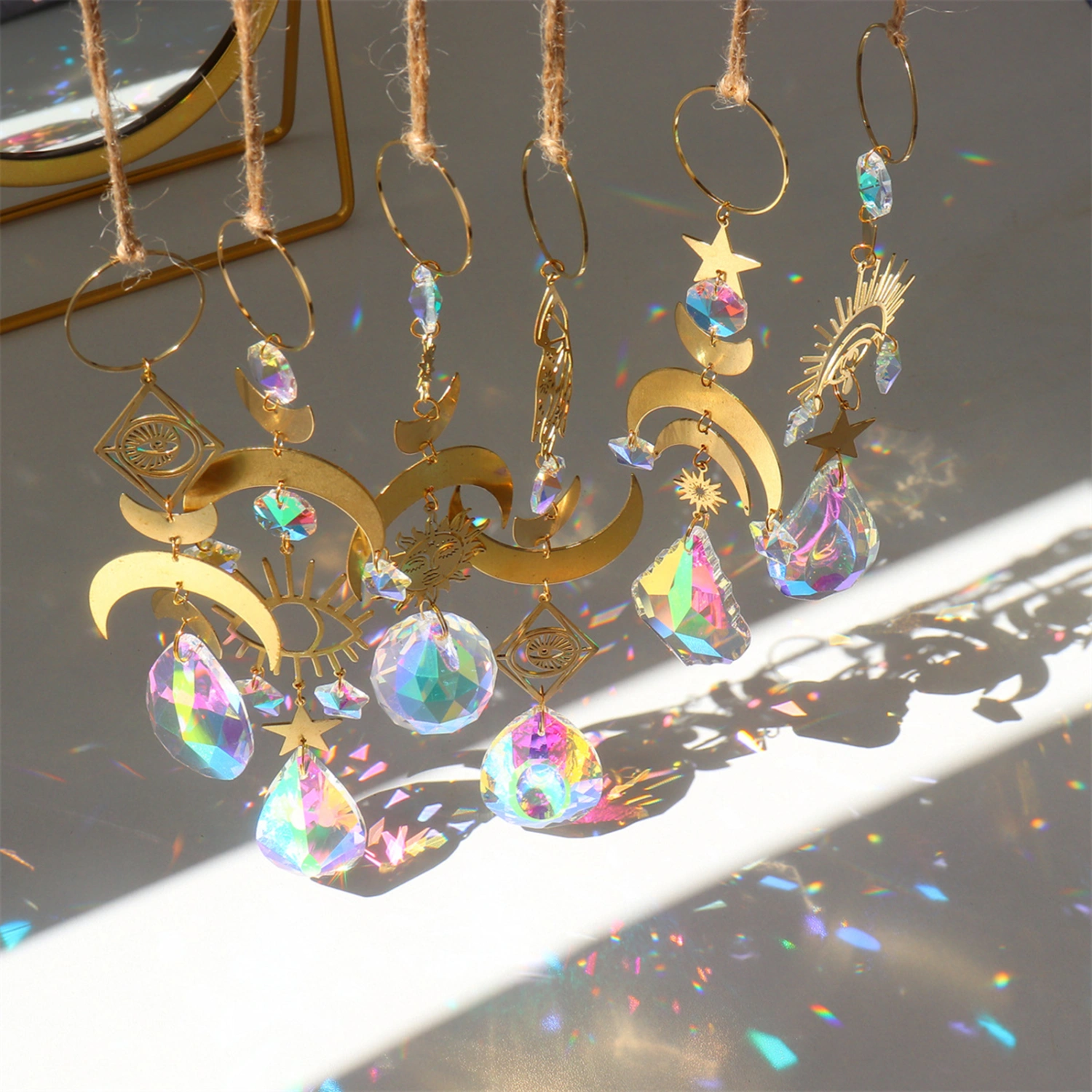 Sun Catcher Handmade Shiny Faux Crystal Star Moon Pendant Light Catcher Hanging Decor for Patio
