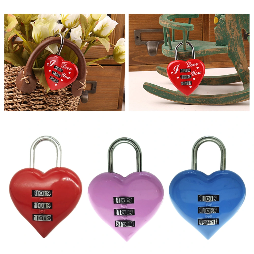 Heart Padlock Code 3 Numbers Password Combination Heart Shape Safety Love Zinc Alloy Luggage Box Lock Household Accessories