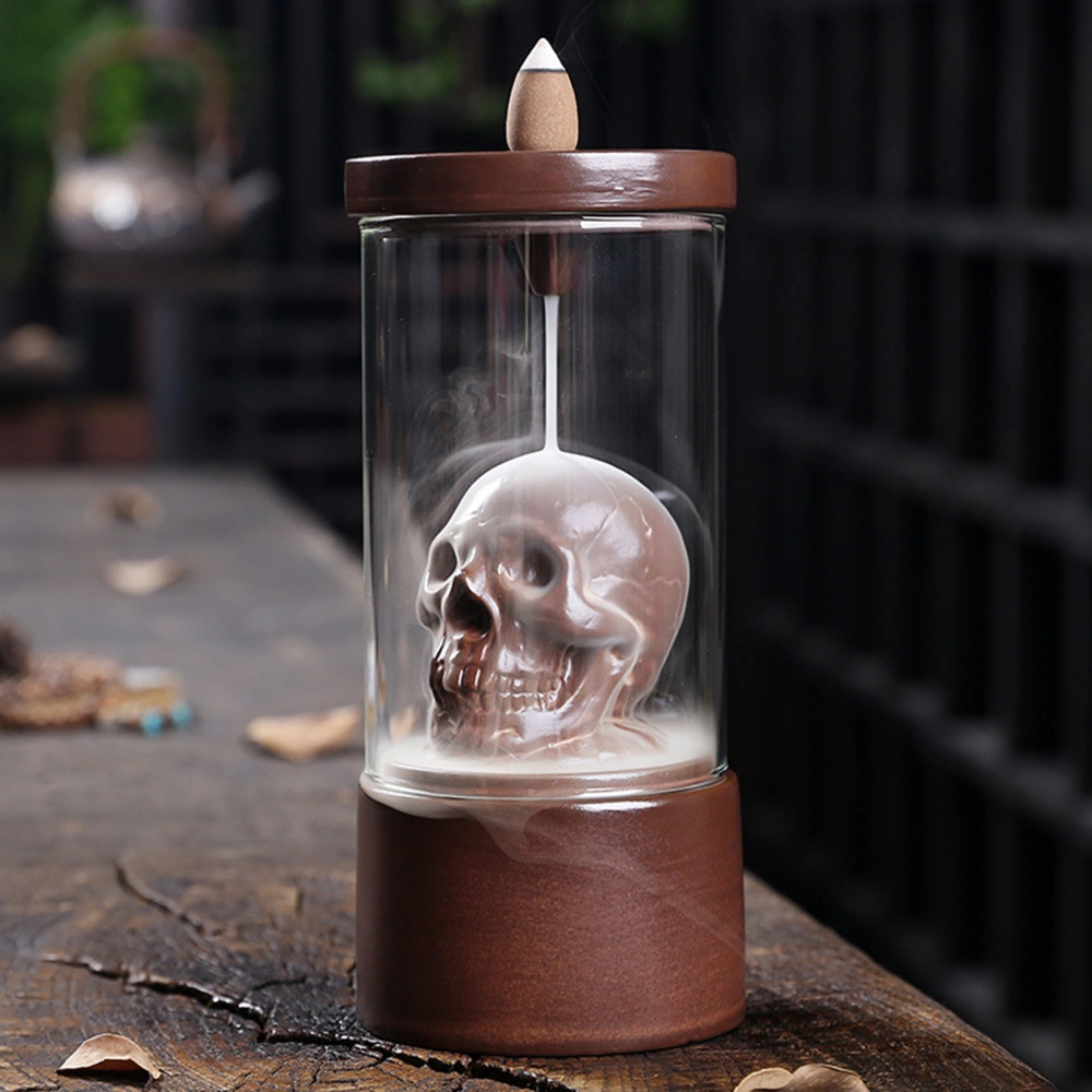 Creative Skull Incense Burner with Drafts Shield Decorative Halloween Style Censer Holder Home Decor