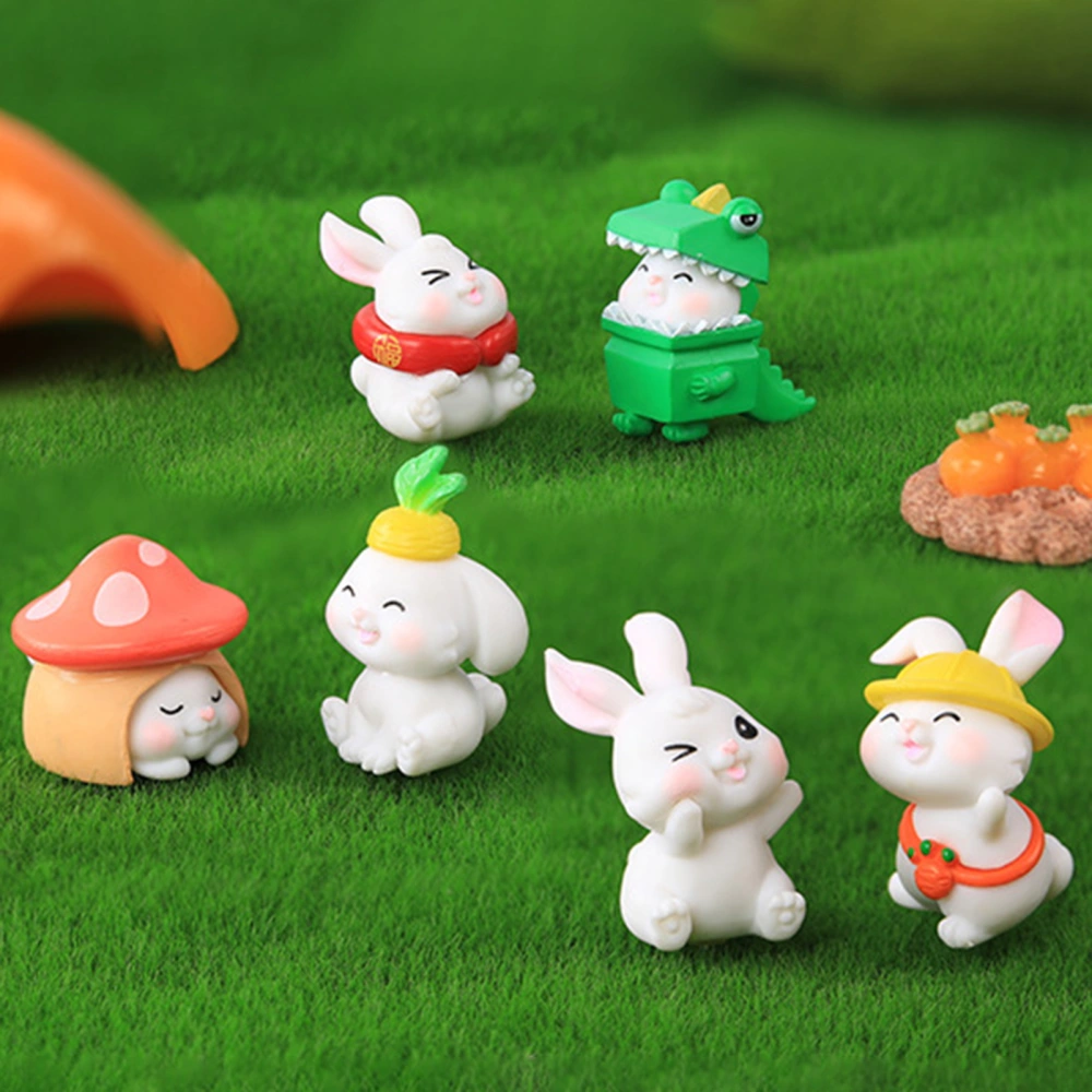 6pcs Rabbit Figurine Eye-catching Creative Adorable Mini Cute Miniature Statue Ornament Home Decor