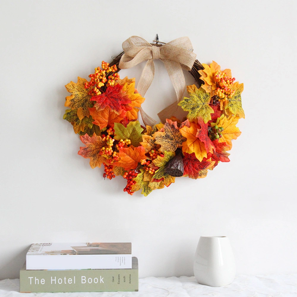 Flower Garland Imitation Delicate Plastic Artificial Maple Leaf Bowknot Wreath Pendant for Home