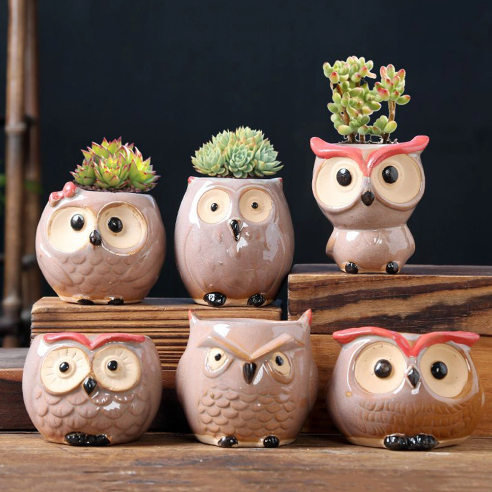 Owl Flower Pot Clear Texture Ventilation Lovely Appearance Ceramic Drainage Holes Plant Flower Big Eyes Home Flower Succulent Pot Household Stuff