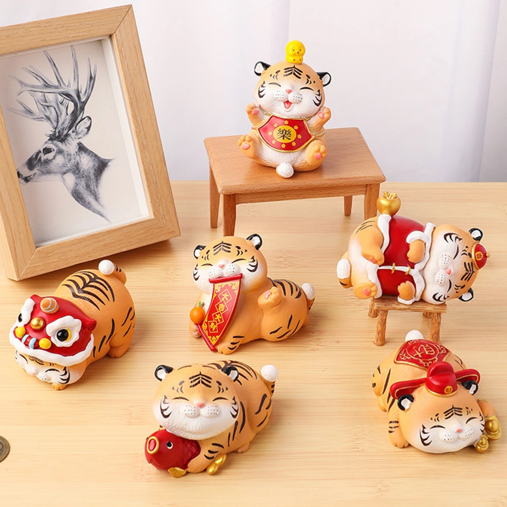 Cartoon Miniature Tiger Good Meaning Resin Cute Little Tiger Statue for Desktop