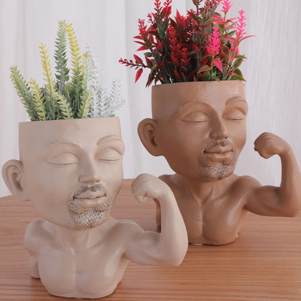 Face Flower Pot Drainage Hole Muscle Men Weather-proof Resin Funny Indoor Outdoor Vegetable Herb Succulent Planter Pot Gardening Supplies