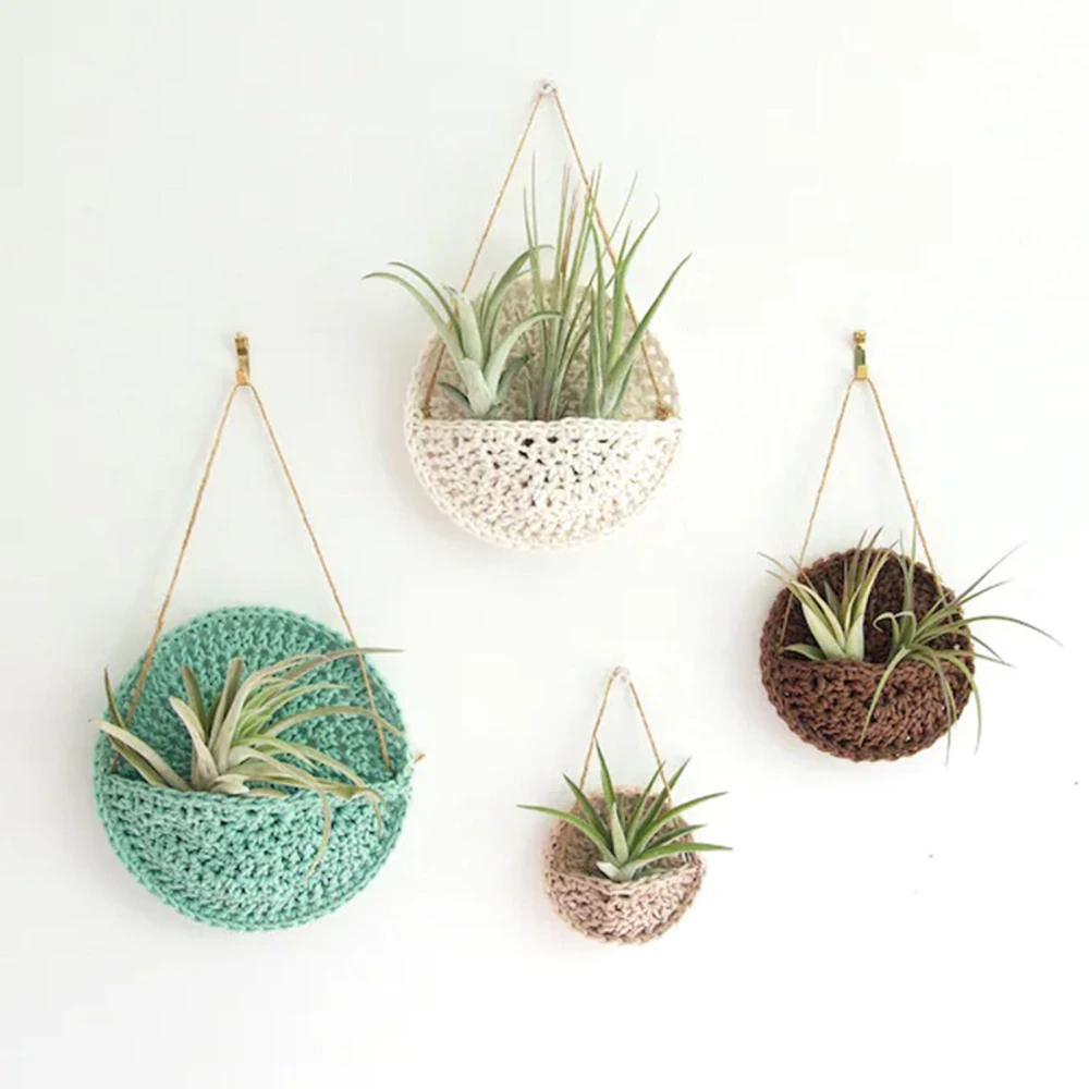 Flower Basket Bohemian Style Cotton Thread Hand-knitted Flowerpot Net Plant Hanger Home Decoration