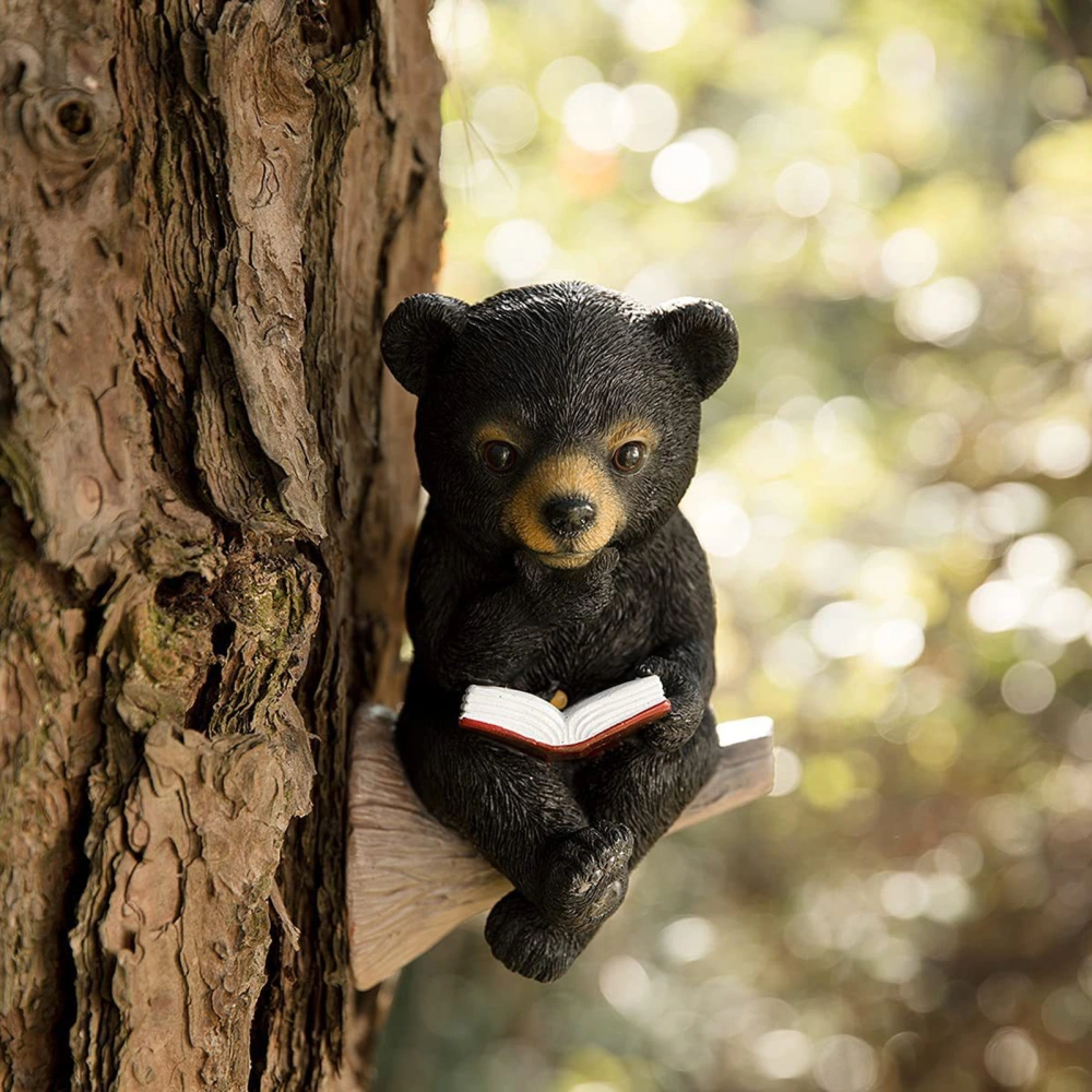 Bear Ornament Solar Charging Light Control Baby Bear Reading Book Garden Statue Outdoor Decor