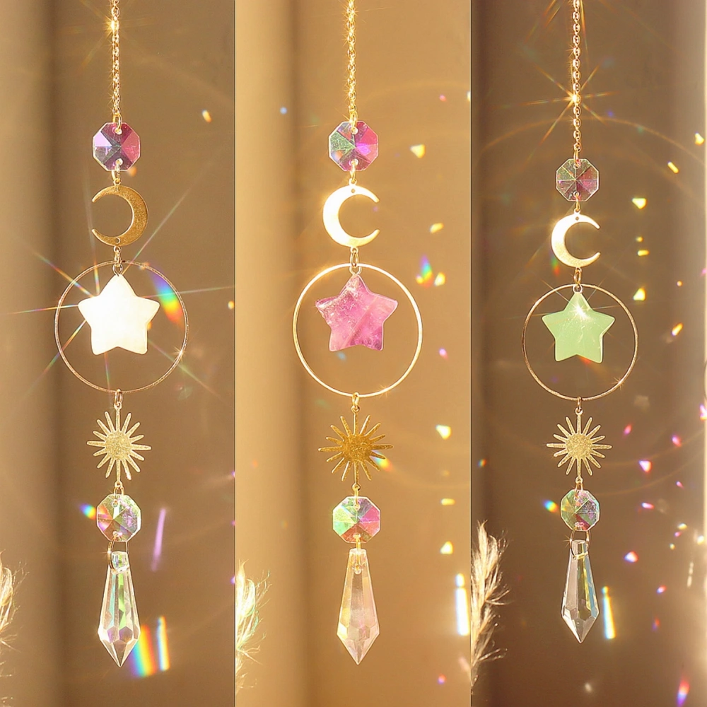 Hanging Sun Catcher Shiny Rainbow Maker Agate Moon Star Prisms Suncatcher Pendant Garden Decoration