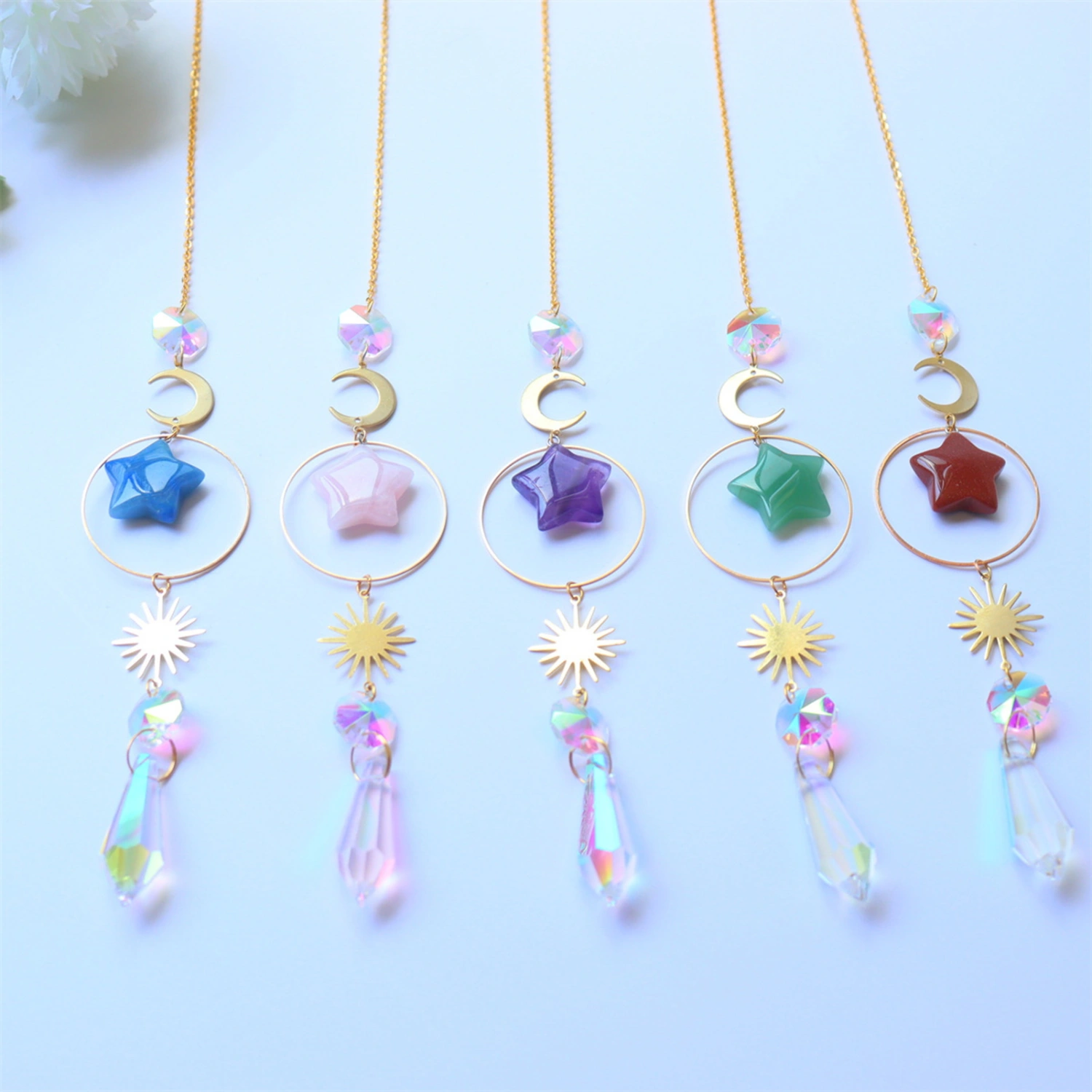 Hanging Sun Catcher Shiny Rainbow Maker Agate Moon Star Prisms Suncatcher Pendant Garden Decoration