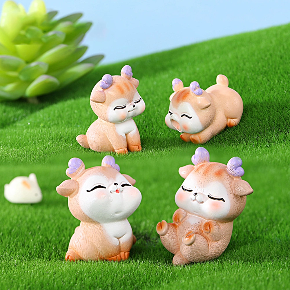 Deer Ornament Cute Expressions Cartoon Anti-fade Attractive Decorative Resin Micro Landscape Deer Statue Home Decor